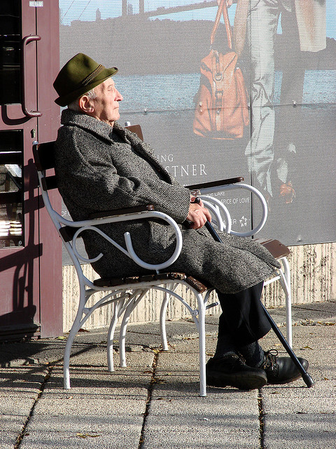 Man with Cane on Bench